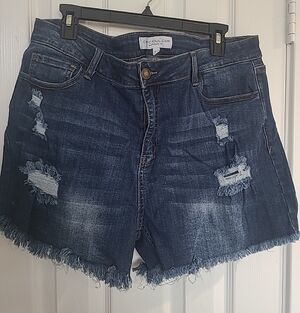 Chic Soul Dark Blue Distressed Denim Cutoff Shorts